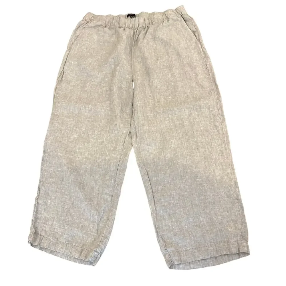 QUINCE Tan 100% Linen Loose Fit Pull On Goucho Pants Women 1X